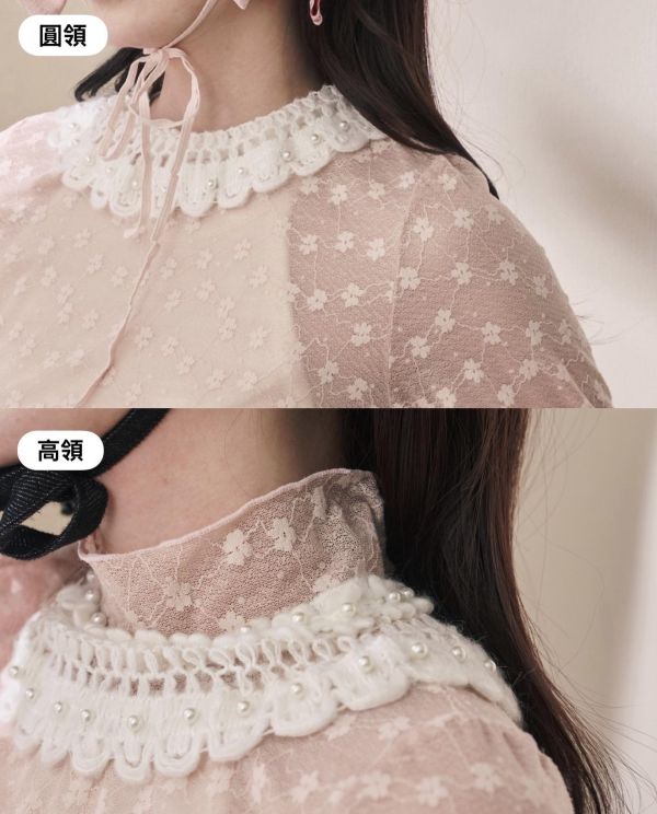 點點浪花上衣-粉色圓領/高領（現貨） 