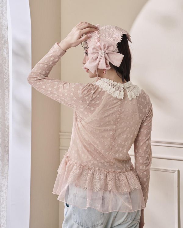 點點浪花上衣-粉色圓領/高領（現貨） 