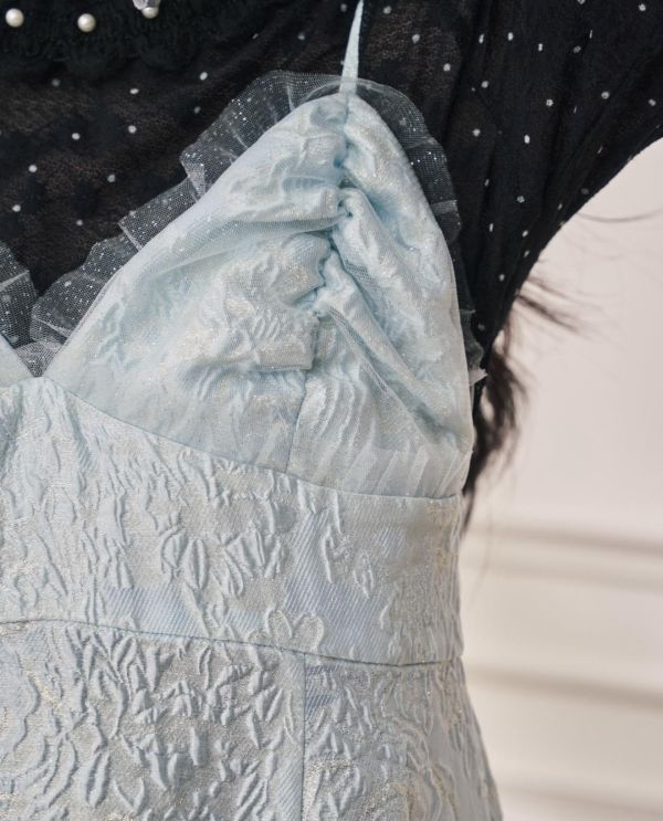 設計款提花2way吊帶洋裝-藍色（現貨） 