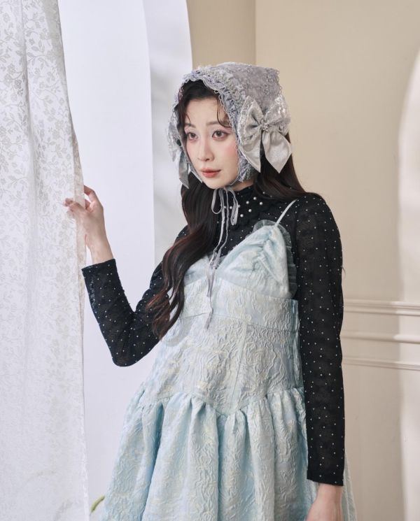 設計款提花2way吊帶洋裝-藍色（現貨） 