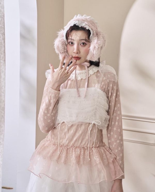 泡泡抽繩蝴蝶結背心-白色（現貨） 