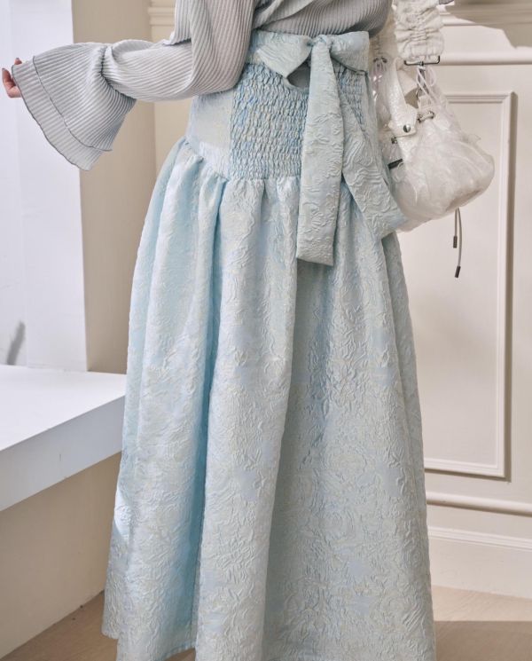 設計款提花2way吊帶洋裝-藍色（現貨） 