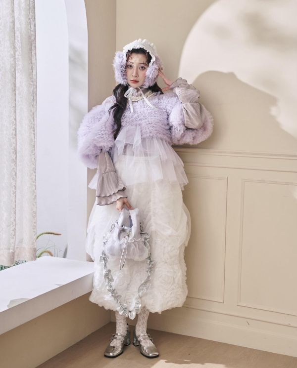 浪花透紗綁帶上衣-紫色（現貨） 