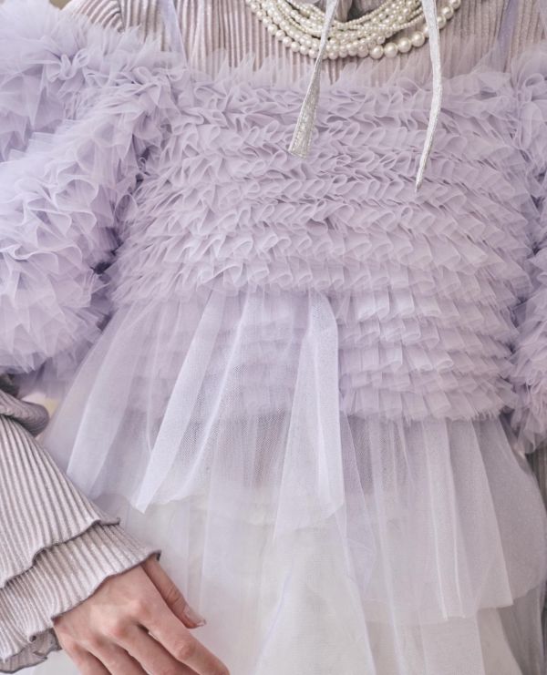 浪花透紗綁帶上衣-紫色（現貨） 