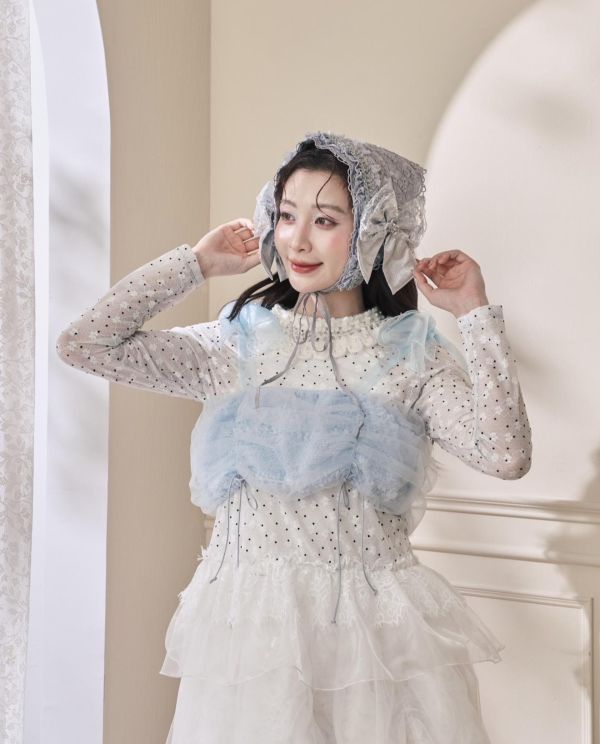 泡泡抽繩蝴蝶結背心-水藍色（現貨） 