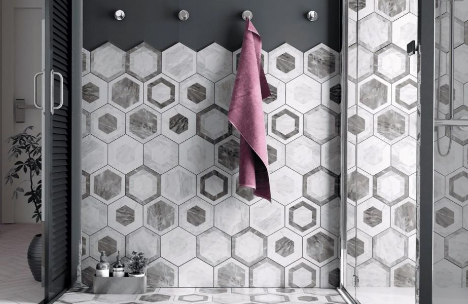 映像 六角磚 品名：映像 六角磚 (霧面)

四款：NO.1白、NO.2黑、花磚A、花磚B

模面 :﻿ NO.1白(30個模面)、NO.2黑(30個模面)、花磚A(15個模面)、花磚B(5個模面)

規格：17.5*20*0.85CM       88片/坪    

產地：西班牙