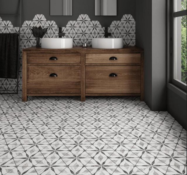 映像 六角磚 品名：映像 六角磚 (霧面)

四款：NO.1白、NO.2黑、花磚A、花磚B

模面 :﻿ NO.1白(30個模面)、NO.2黑(30個模面)、花磚A(15個模面)、花磚B(5個模面)

規格：17.5*20*0.85CM       88片/坪    

產地：西班牙