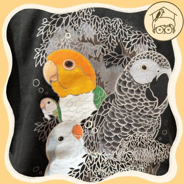 春夏新品-台製100%純棉水墨畫鸚鵡T恤【鸚鵡小木屋】 