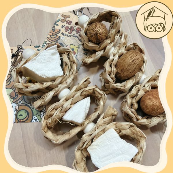 三顆甜甜圈墨魚骨、木芒果果實串【鸚鵡小木屋】 