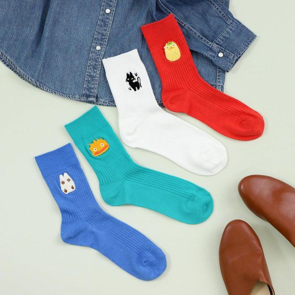 宮崎駿 霍爾移動城堡 立體棉花糖主角造型素色羅紋中筒襪系列~卡西法 