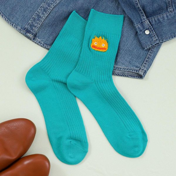 宮崎駿 霍爾移動城堡 立體棉花糖主角造型素色羅紋中筒襪系列~卡西法 