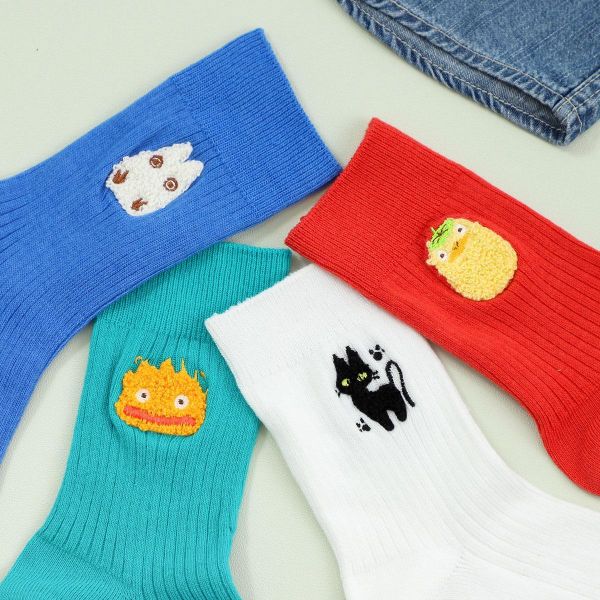 宮崎駿 魔女宅急便 黑貓吉吉  立體棉花糖主角造型素色中筒襪系列 