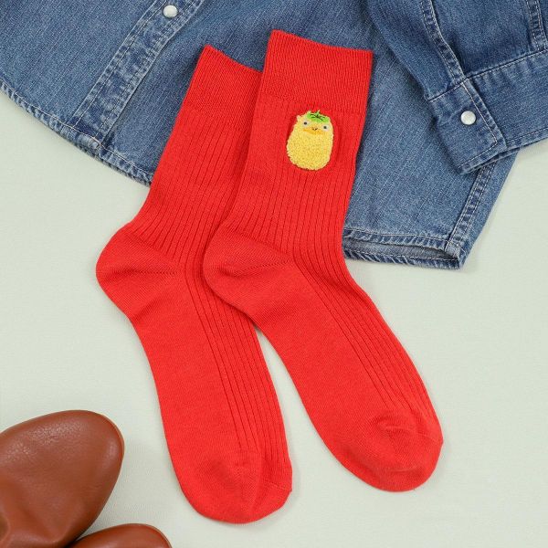 宮崎駿 立體棉花糖主角造型素色羅紋中筒襪系列~小雞神/ 