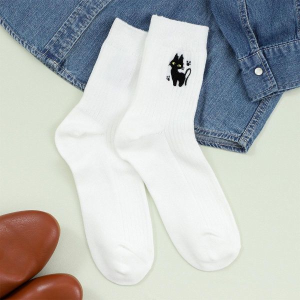宮崎駿 魔女宅急便 黑貓吉吉  立體棉花糖主角造型素色中筒襪系列 