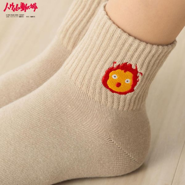 宮崎駿 霍爾移動城堡 素色系列 短襪/低筒襪~卡西法/卡其素色 