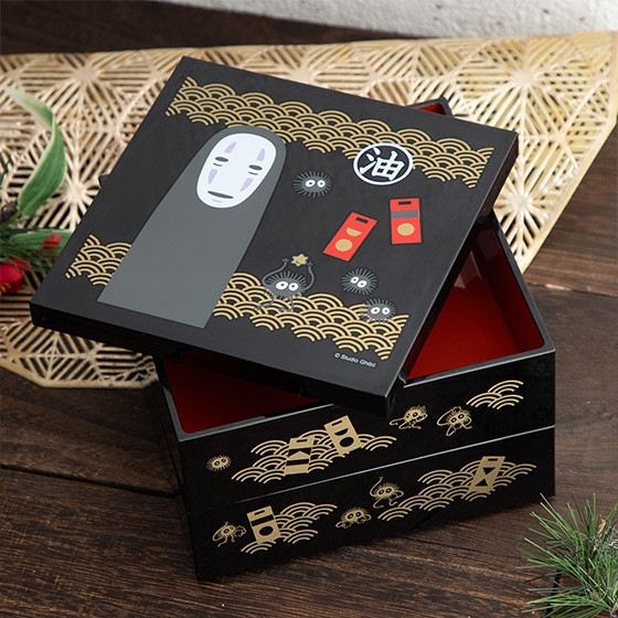 『日本製』宮崎駿 神隱少女-無臉男 漆器2層構造 便當盒 