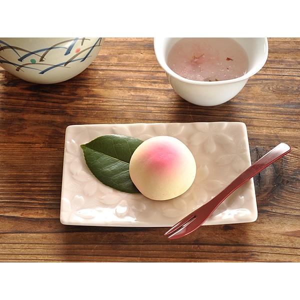 日本製 miyama深山 櫻花粉色 立體浮雕 長方瓷盤/點心盤/和菓子皿 