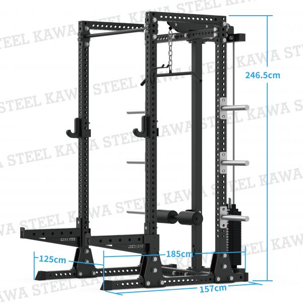 Kawa Steel half power rack with lat pulldown & low row 高低拉.擋腿坐姿划船.Cable滑輪下拉,龍門架,深蹲重訓架,台灣製,中鋼鋼材,運動健身規畫採購安裝,trx,crossfit,gym