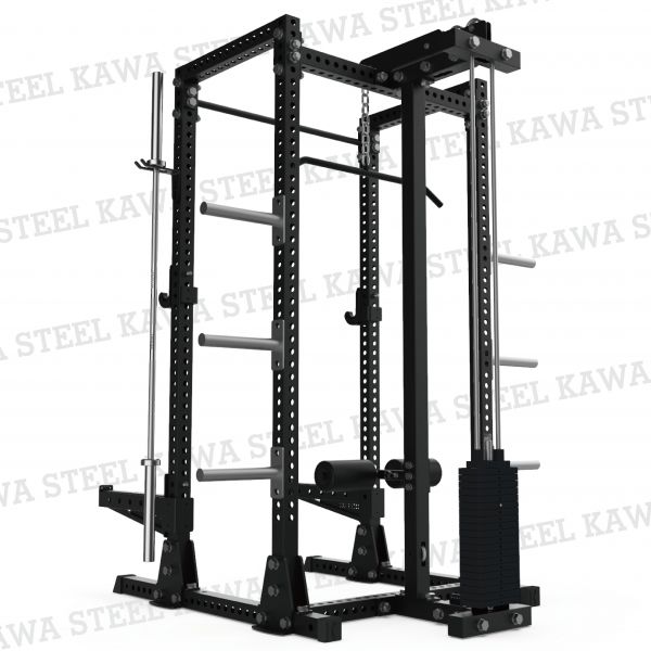 Kawa Steel half power rack with lat pulldown & low row 高低拉.擋腿坐姿划船.Cable滑輪下拉,龍門架,深蹲重訓架,台灣製,中鋼鋼材,運動健身規畫採購安裝,trx,crossfit,gym