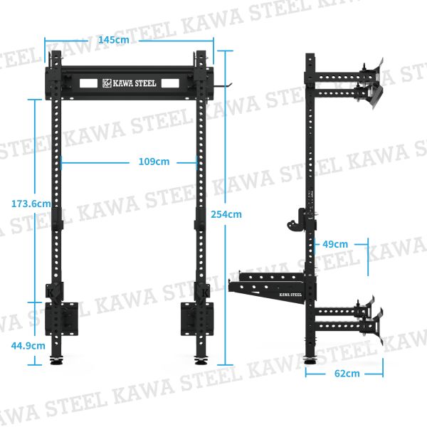 Kawa Steel Wall Mounted Folding Rack 可折疊深蹲架.鎖壁折疊重訓架,蹲舉架,龍門架,深蹲重訓架,台灣製,中鋼鋼材,運動健身規畫採購安裝,硬舉,臥推,舉重,地雷管