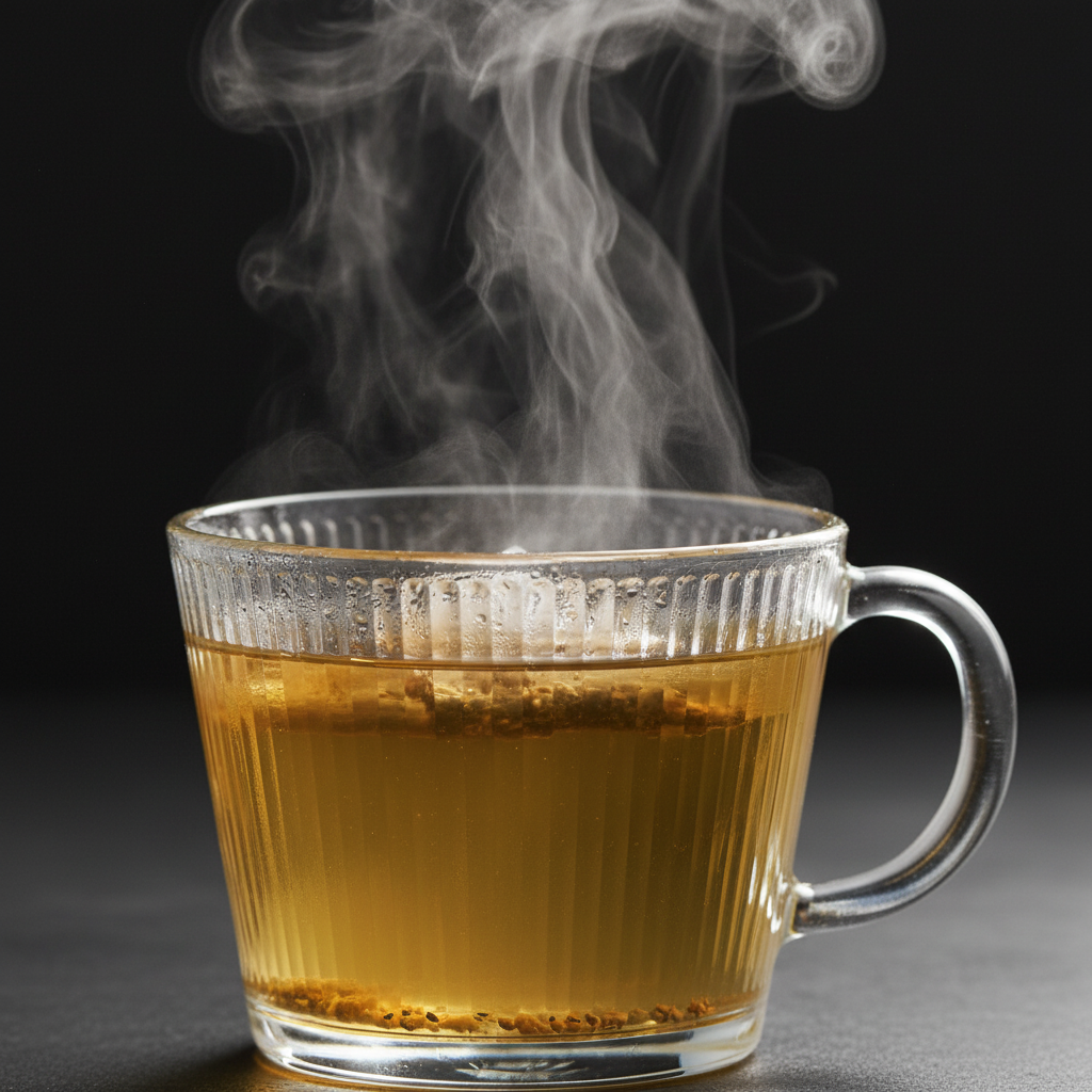 透明玻璃杯中的蕎麥茶,呈現清澈茶色,適合作為孕婦日常飲用的無咖啡因茶飲選擇