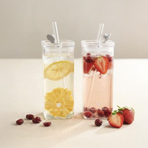 方形玻璃吸管水杯 400ML 