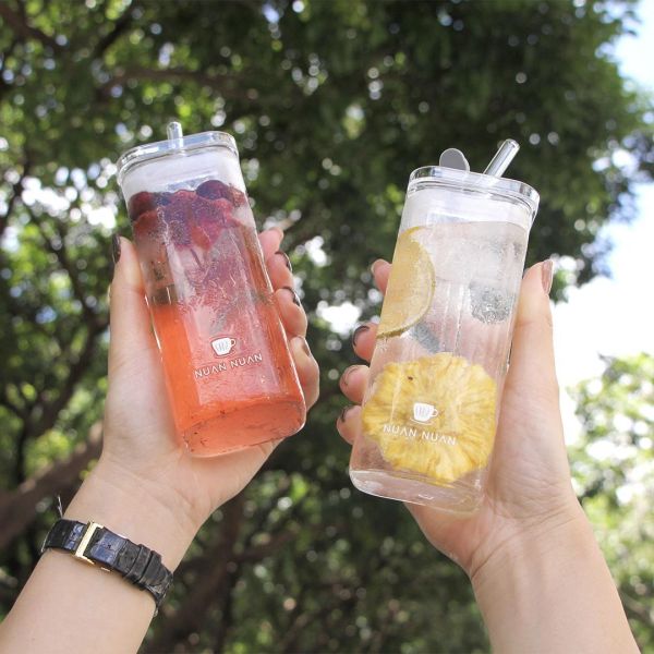 方形玻璃吸管水杯 400ML 