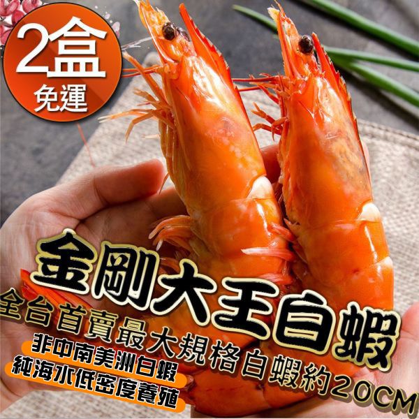 金剛大王白蝦約20公分(16/20 600g/盒) * 2盒免運組+贈金目鱸魚200-300g/包(共1包) 大王白蝦、金剛蝦、巨無霸白蝦、20公分白蝦、特大白蝦、冷凍大蝦、活凍白蝦推薦、白蝦宅配、頂級白蝦、烤蝦料理、過年送禮海鮮、年菜蝦料理