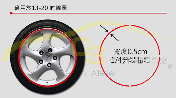 汽車 反光 輪圈貼 寬0.5cm 汽車,反光,輪圈,輪框,鋼圈,貼紙,輪胎,發光條,輪轂,飾貼 反光貼,18吋~20吋,寬0.5cm