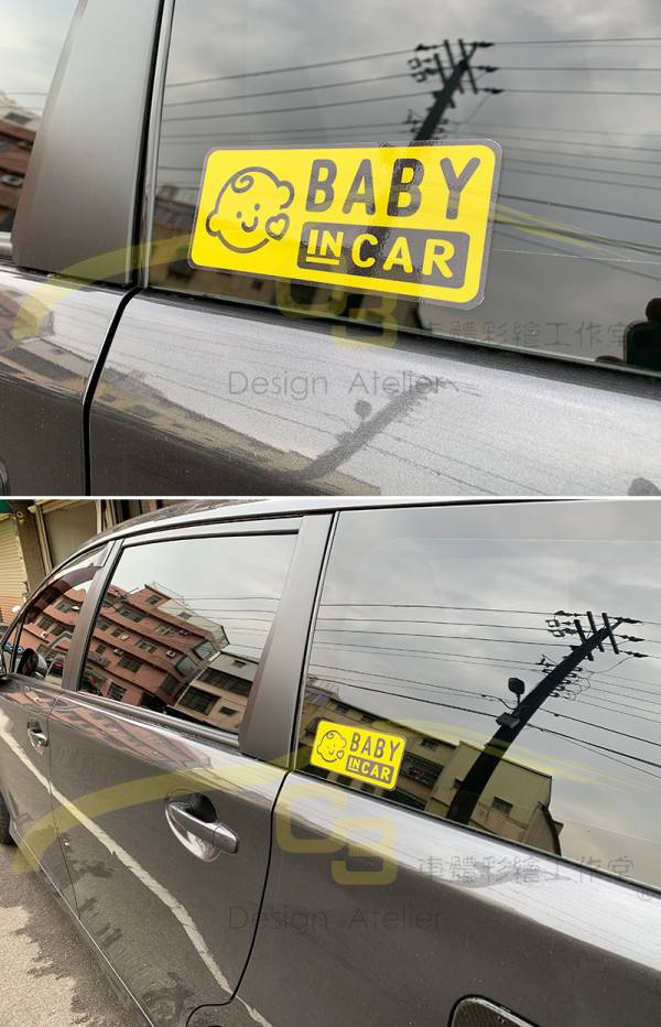 Baby in car 警示貼紙 Baby,警示貼紙,汽車,識別,安全性,防水,寶寶,獨家設計,車用貼紙,車身裝飾