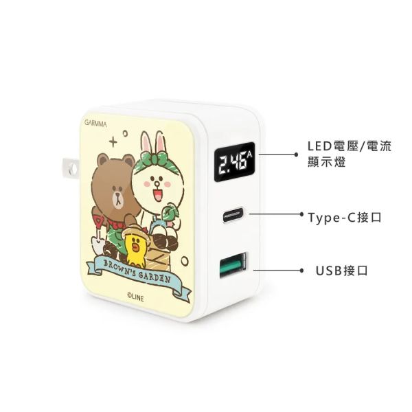 LINE FRIENDS Type-C & USB PD快充雙孔充電器 花園夥伴 