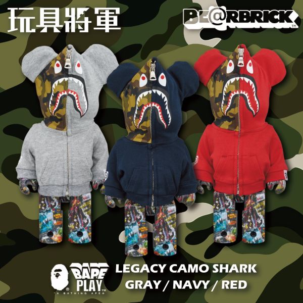 BE@RBRICK BAPE(R) LEGACY CAMO SHARK GRAY／RED／NAVY 100％ & 400％ 3 PCS SET 1000％ 