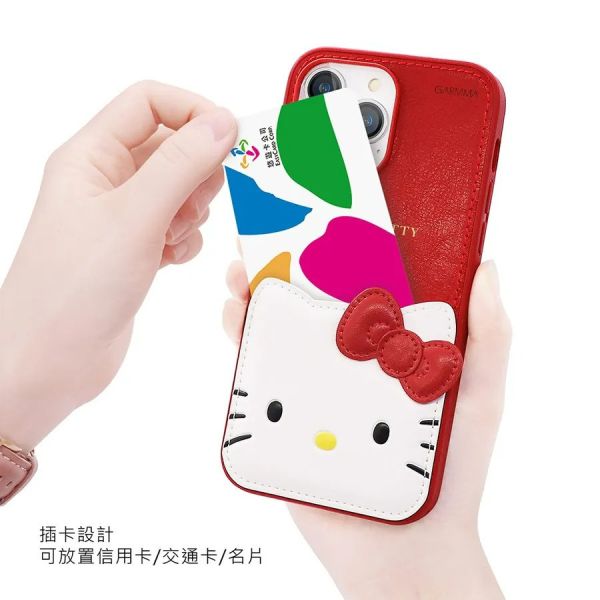 Hello Kitty iPhone 14系列 燙金皮革保護套 經典紅 