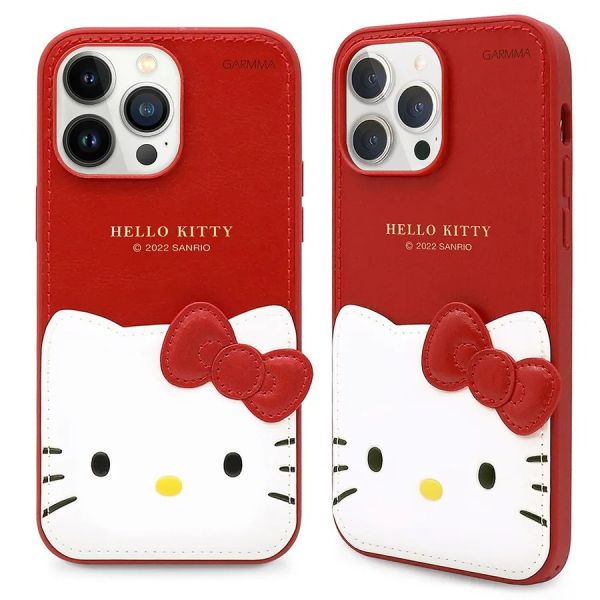 Hello Kitty iPhone 14系列 燙金皮革保護套 經典紅 