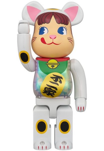 BE@RBRICK 招き猫 ペコちゃん 白メッキ 蓄光ミルキー入り 100％ & 400％ 不二家 招財貓 