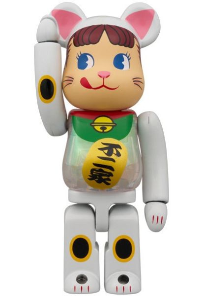 BE@RBRICK 招き猫 ペコちゃん 白メッキ 蓄光ミルキー入り 100％ & 400％ 不二家 招財貓 