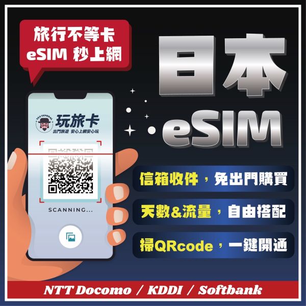【日本eSIM】掃碼立刻上網/Softbank Docomo Kddi 獨家三大電信/3-8日/4G無限上網 ESIM,日本網卡,日本吃到飽,北海道,高速上網,日本網路卡,日本sim卡,北海道網路卡
