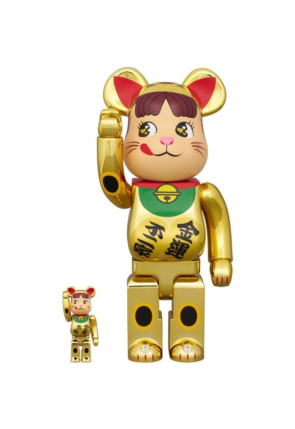 BE@RBRICK 庫柏力克熊 招き猫 ペコちゃん 金運 ダブル小判 金メッキ 100％ & 400％ 不二家 招財貓 