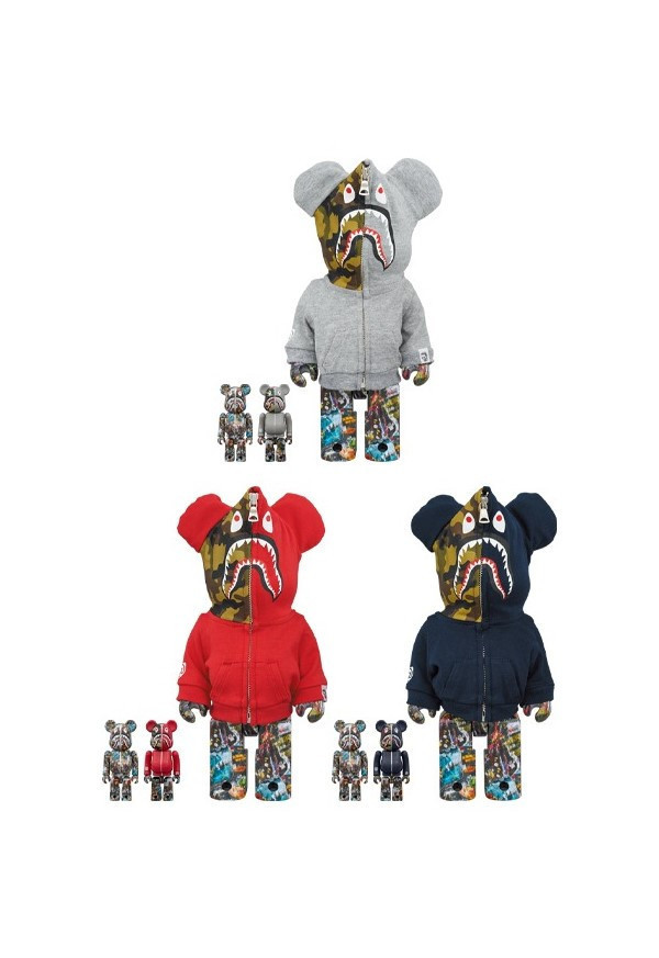 BE@RBRICK BAPE(R) LEGACY CAMO SHARK GRAY／RED／NAVY 100％ & 400％ 3 PCS SET 1000％ 