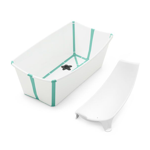 Stokke® Flexi Bath Bundle Tub with Support 3 摺疊式浴盆套裝（含初生嬰兒浴架） - 湖水綠包邊 