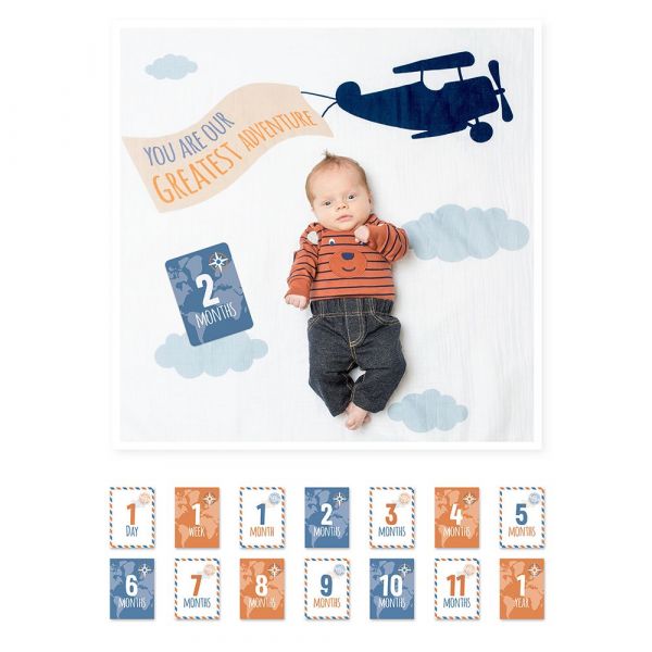 【lulujo】BABY'S FIRST YEAR 包巾卡片禮盒組(飛機)