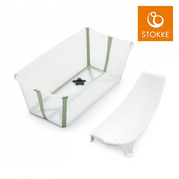 Stokke® Flexi Bath Bundle Tub with Support 3 摺疊式浴盆套裝（含初生嬰兒浴架） - 透明綠