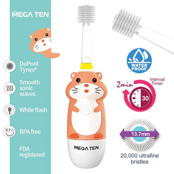 【VIVATEC】MEGA TEN 360兒童電動牙刷(哈姆太郎) megaten,vivatec,360牙刷,360電動牙刷,兒童電動牙刷,sonic電動牙刷,聲波電動牙刷,幼童牙刷,360度牙刷,動物牙刷