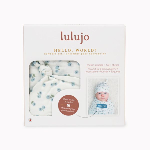 【lulujo】竹纖維新生兒帽子包巾禮盒(藍莓) 