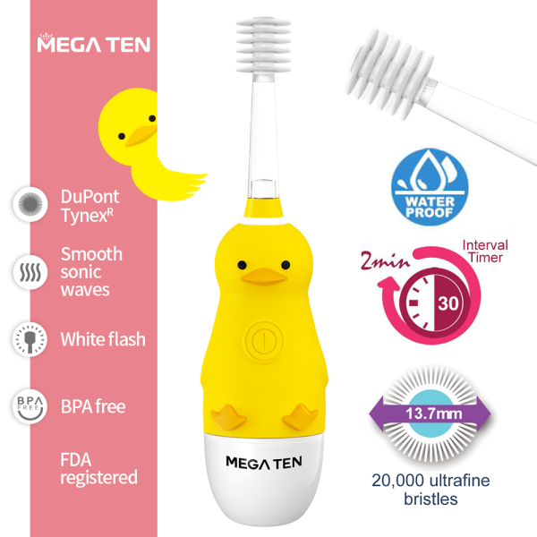 【MEGA TEN】360兒童電動牙刷(小鴨) megaten,vivatec,360牙刷,360電動牙刷,兒童電動牙刷,sonic電動牙刷,聲波電動牙刷,幼童牙刷,360度牙刷,動物牙刷