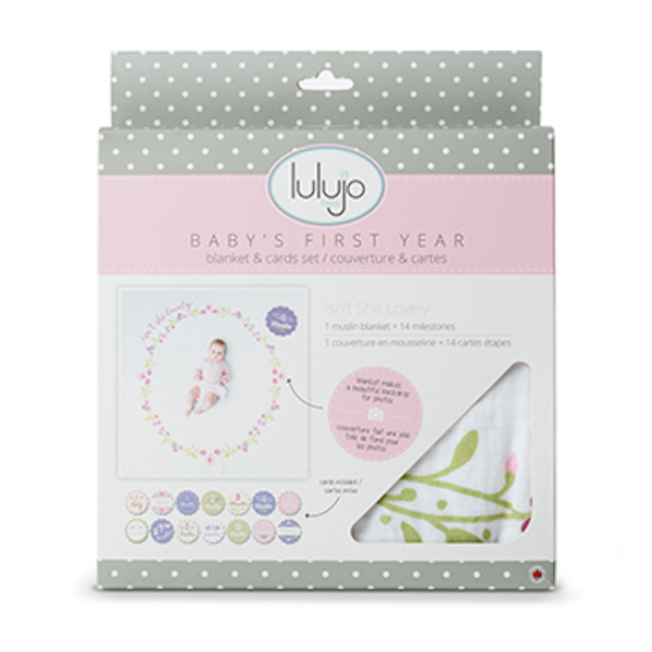 【lulujo】BABY'S FIRST YEAR 包巾卡片禮盒(小花圈) 加拿大lulujo,嬰兒寫真包巾,包巾卡片禮盒,純棉,初生記錄,新生兒拍照道具,彌月禮,滿月禮,新生兒送禮,BABY FIRST YEART,出生第一年紀錄,成長包巾卡片,寶寶寫真,寶寶拍照道具