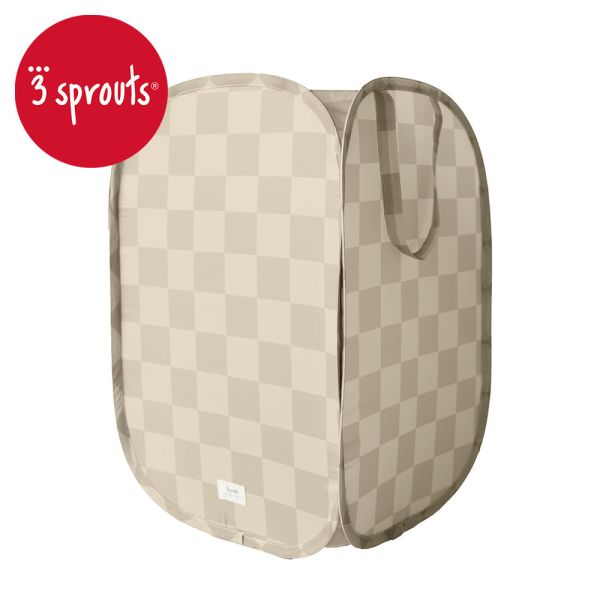 【3 Sprouts】友善地球摺疊洗衣籃(米色棋盤格紋) 