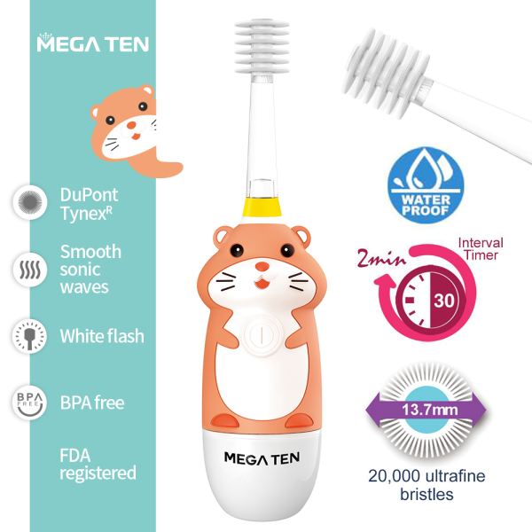 【MEGA TEN】360兒童電動牙刷(哈姆太郎) megaten,vivatec,360牙刷,360電動牙刷,兒童電動牙刷,sonic電動牙刷,聲波電動牙刷,幼童牙刷,360度牙刷,動物牙刷