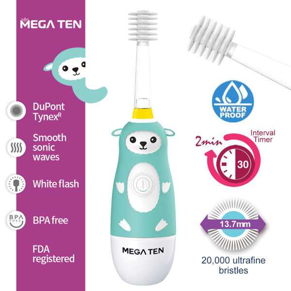 【MEGA TEN】360兒童電動牙刷(綿羊) megaten,vivatec,360牙刷,360電動牙刷,兒童電動牙刷,sonic電動牙刷,聲波電動牙刷,幼童牙刷,360度牙刷,動物牙刷