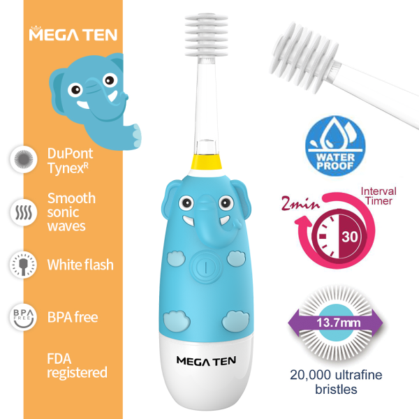 【MEGA TEN】360兒童電動牙刷(小象) megaten,vivatec,360牙刷,360電動牙刷,兒童電動牙刷,sonic電動牙刷,聲波電動牙刷,幼童牙刷,360度牙刷,動物牙刷